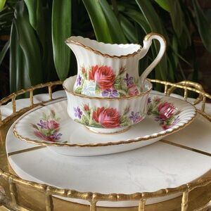 1960s PARAGON Cream, Sugar + Oval Relish Dish Tray - 3 Piece Fine Bone China Set